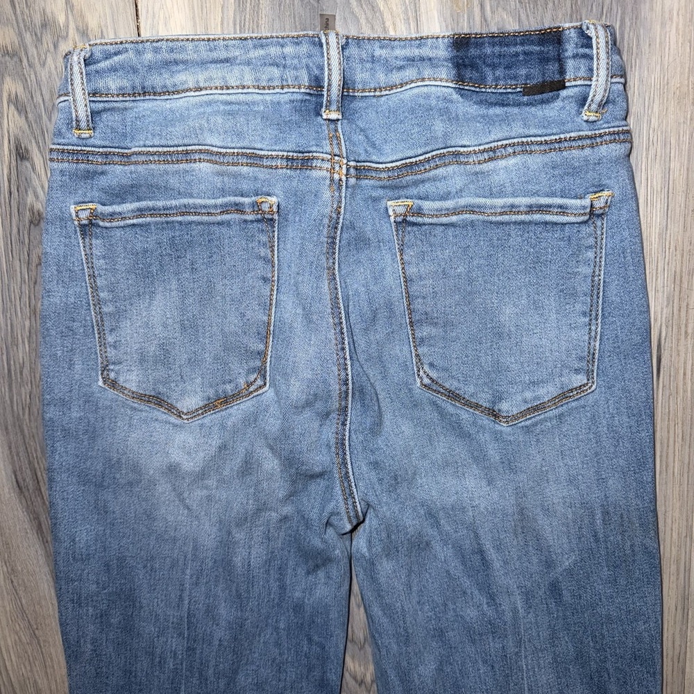 Risen Jeans Womens 11/30 Blue Wash High Rise Patch Front Pockets Flared Wide Leg - Picture 11 of 12